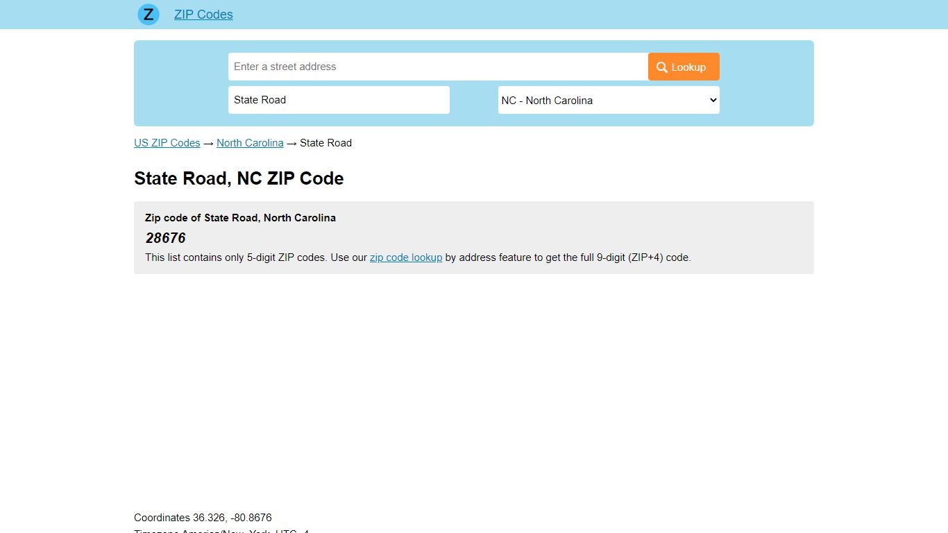 State Road, North Carolina ZIP Codes